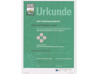 Zertifikat Urlaub am Bauernhof "4 Blumen"