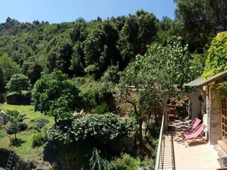 View of the garden of the Vieux Moulin