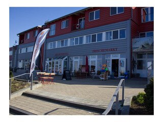 Geschäfte und Cafés am Yachthafen in der Nähe der Inselblume 83