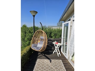 Hängesessel vor den geöffneten Wohnzimmertüren.