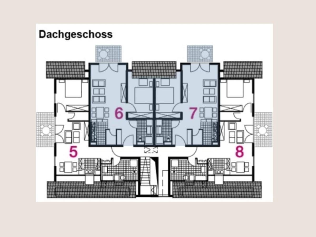 Grundriss Whg. im DG: 1 Schlafzimmer, Balkon, Typ 6+7