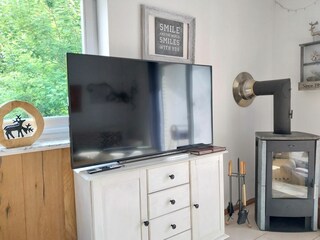 55 Zoll Smart-TV + Kamin