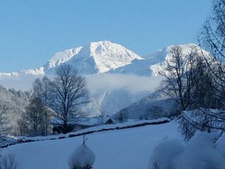 Blick im Winter vom Garten auf den Hohen Göll