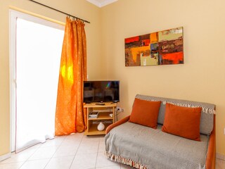 Livingroom with Sat-TV, functional Couch and Terrace
