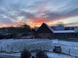 Blick aus dem Fenster an einem Wintermorgen