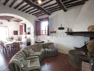 Wohnzimmer  mit Kamin und Sofa