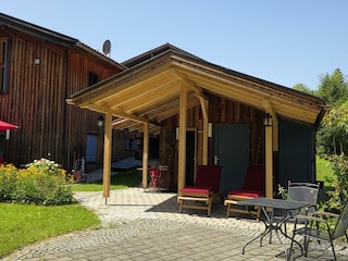 Die Sauna befindet sich im Gartenhaus