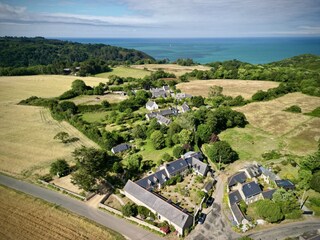 The Gîtes de Keregal and the sea from the air