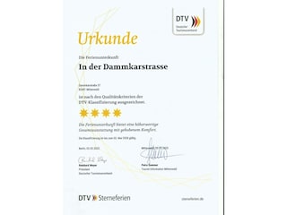 Bewertungsurkunde DTV 4 Sterne