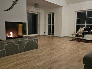 The living room  with a fireplace