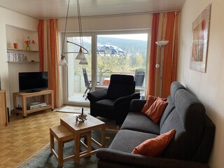 Wohnzimmer mit Blick auf Balkon