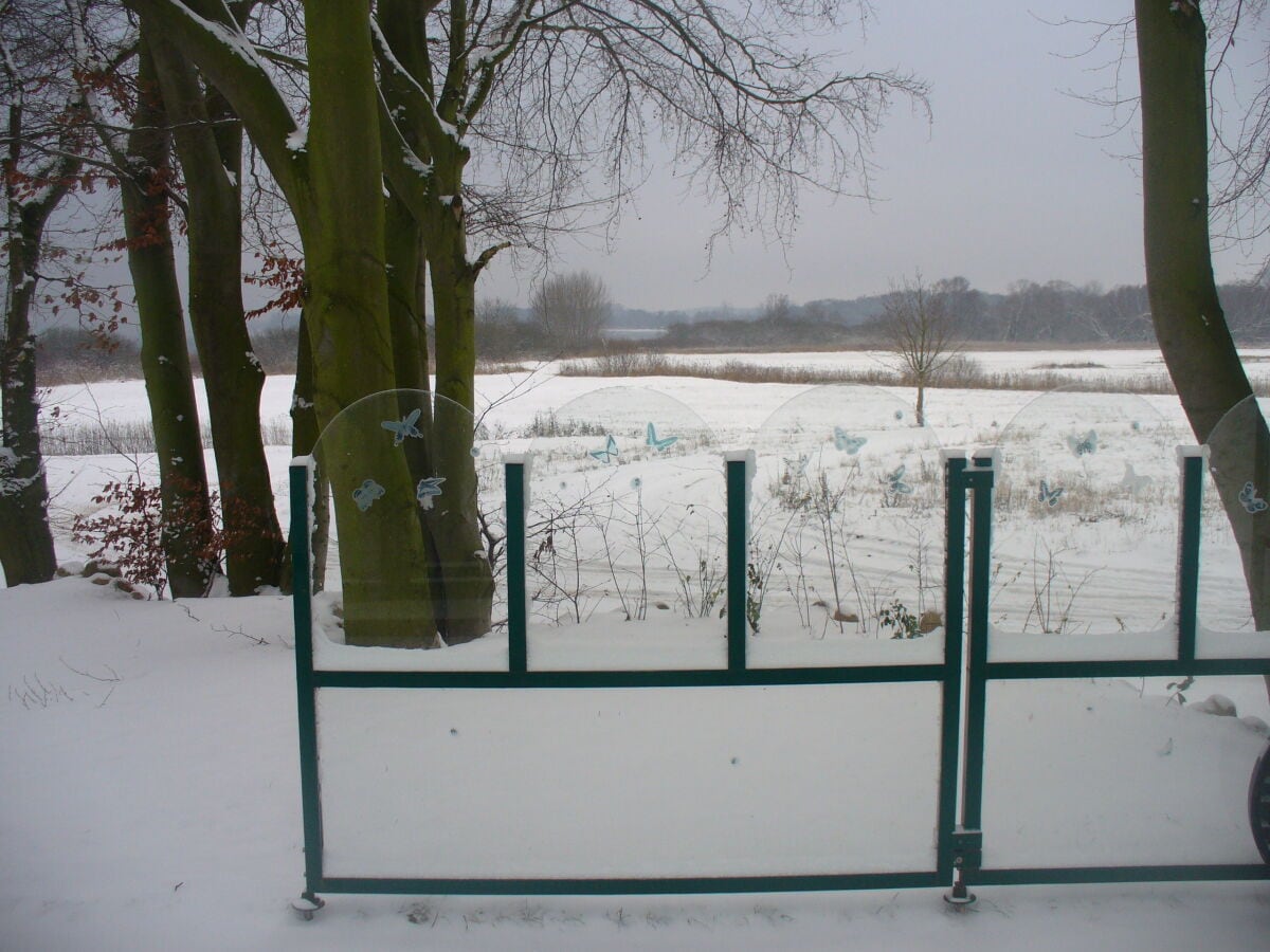 Blick im Winter von der Terrasse zum See