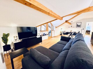 Sofa with TV and soundbar
