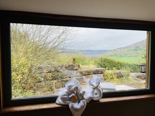 Panoramafenster Sauna mit Blick ins Tal