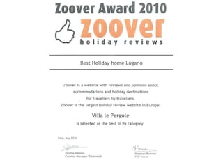 Zoover Award "Best Holiday Home Lugano