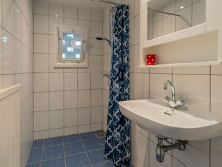 Badezimmer mit Dusche und Waschbecken