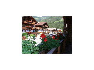 Moaeben Alpbach. Dorfblick vom Balkon aus