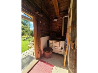 Saunastube mit Holzherd