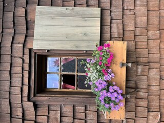 Blumenfenster am Gartenhaus.