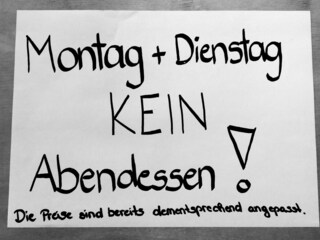 Montag & Dienstag keine Halbpension