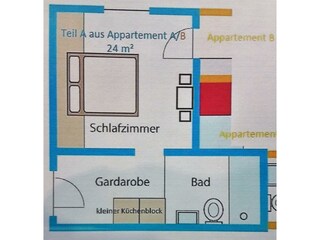 Grundriss A 24 m² kombinierbar mit App.B