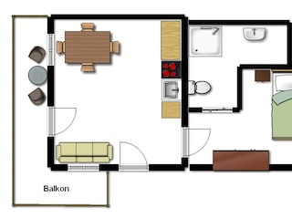 Grundriss Appartment für 2-3 Personen