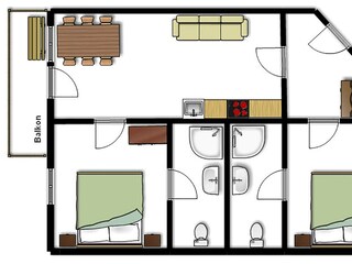 Grundriss des Appartements im Holzblockhaus