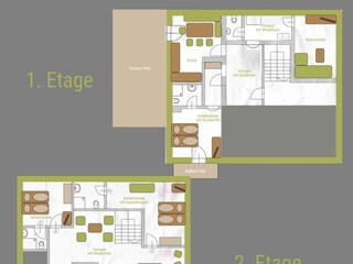 Grundriss beide Etagen - eine Ferienwohnung