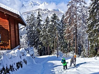 Schneeballschlacht beim Almchalet