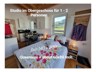 Studio Bett 140x200 inkl. Badezimmer / Terrasse
