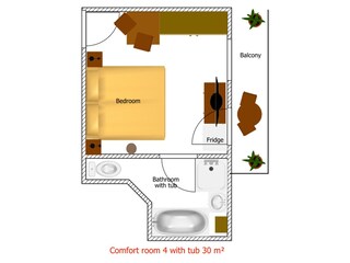 15 Komfortzimmer 4 mit Badewanne 2D