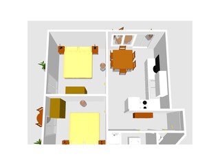 Ferienwohnung 2 mit 2 Schlafzimmer Skizze 3D