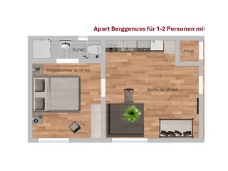 Skizze Berggenuss 1-2 Personen mit 1 Schlafraum