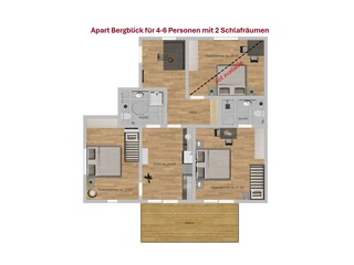 Skizze Bergleben 4-6 Personen mit 2 Schlafräumen