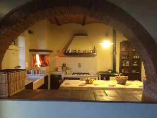 Dining.-room with kitchen corner and barbecue