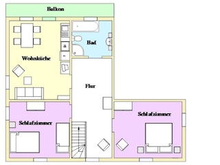 Grundriss der Ferienwohnung im 1.OG