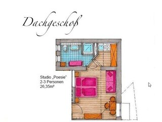 Studio "Poesie" ideal für 1-3 Personen