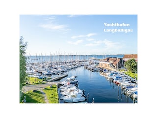 Genieße eine Luftaufnahme des Segelhafens aus Langballi