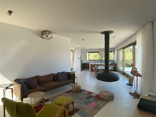 Lichtdurchfluteter Wohnbereich mit modernem Kamin