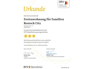 Urkunde zur DVT-Klassifizierung (3 Sterne)