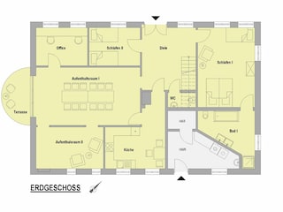 Grundriss Erdgeschoss, Schlafen I = 4 Betten
