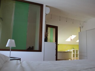 Open space room with bathroom