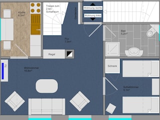 Grundriss der Wohnung links