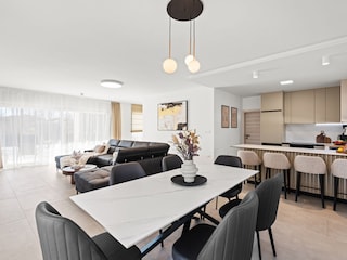 Open living room,dining room and kitchen