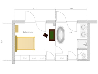 Gartenzimmer und Gemeinschaftsbad