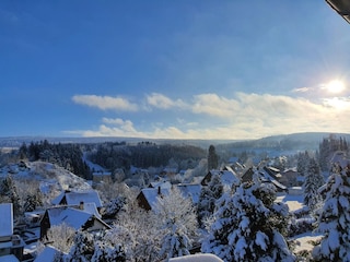 Blick auf die Winterlandschaft direkt vom Wohnzimmer