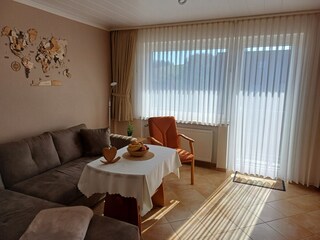 Blick in das sonnendurchflutete Wohnzimmer