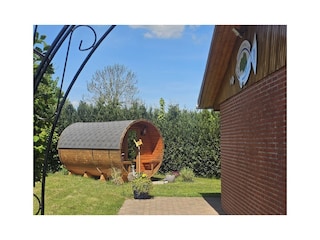 Blick zur Faßsauna