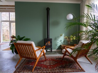 Seating area with wood stove