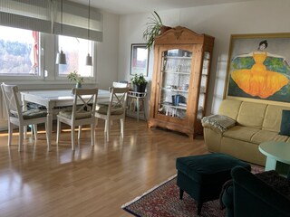 The living room and the dining table